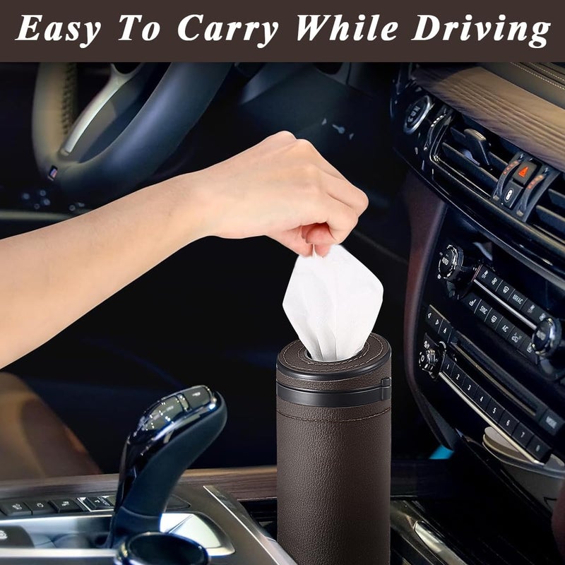 HASTHIP® Car Tissue Paper Holder, Cylinder Tissue Box, 2.75'' PU Leather Round Tissues Container Fit for Car Van Bathroom Office Use, Car Cup Holder Car Tissues Box Car Tissue Holder Car Tissue Tube - Image 3