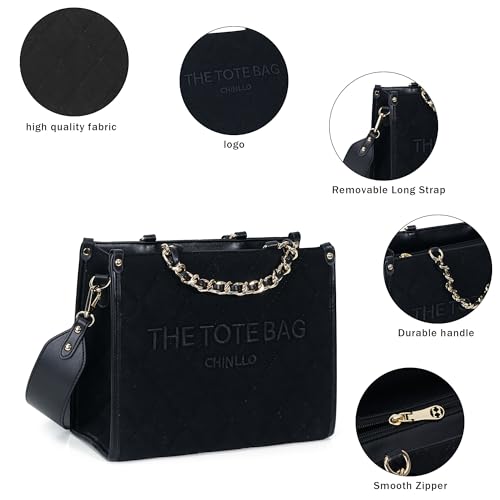 Chinllo Tote Bag for Women Quilted Chains Stachel Purse and Handbags with Shoulder Strap (E.Black-Ss) - Image 4