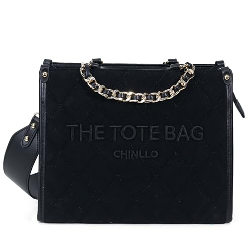 Chinllo Tote Bag for Women Quilted Chains Stachel Purse and Handbags with Shoulder Strap (E.Black-Ss) - Image 2