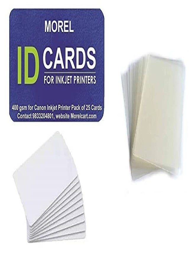MOREL INKJET PVC ID CARD (PACK 25) WITH LAMINATION POUCH (70x100MM,100PC) FOR CANON PIXMA G2000 G2010 G3000 G3010 G4000 G4010 INKJET PRINTER (AADHAR CARD, COLLEGE ID, GATE PASS) 400 GSM - Image 1