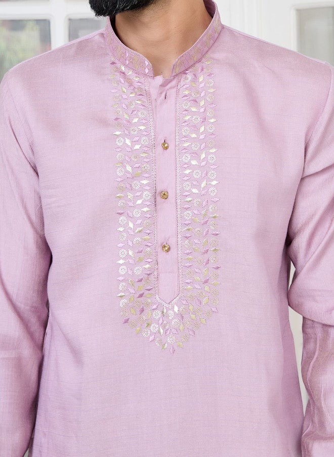 see designs Purple Woven Design Cotton Kurta with Pyjama for Men - Image 2