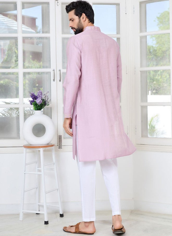 see designs Purple Woven Design Cotton Kurta with Pyjama for Men - Image 5