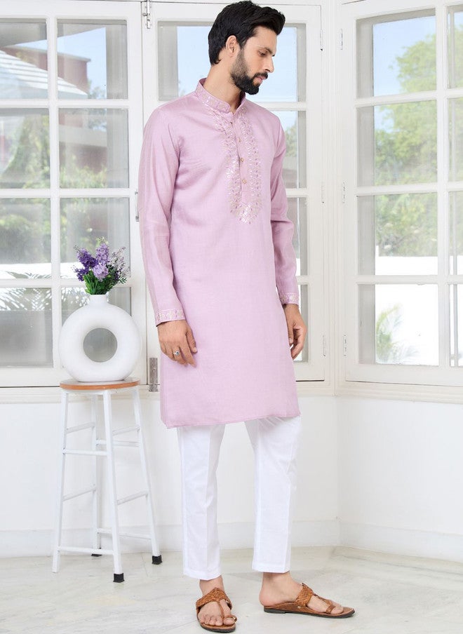 see designs Purple Woven Design Cotton Kurta with Pyjama for Men - Image 3