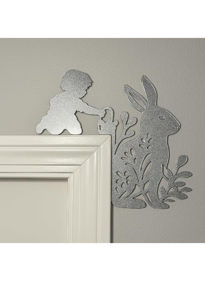 Horoof Home Horoof Home® silver Acrylic Easter Door Corner Decor – Bunny & Child Silhouette  - Image 1