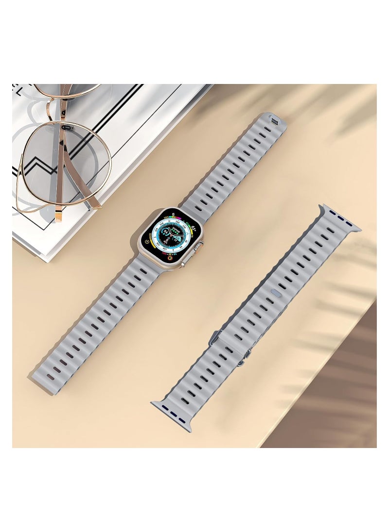 Color Fans - Soft Silicone Ocean Sports Strap Compatible Apple Watch 41mm 40mm 38mm for Men Women, Adjustible Watch Band for Apple Watch SE/Series 9/8/7/6/5/4/3/2/1 - Gray - Image 1
