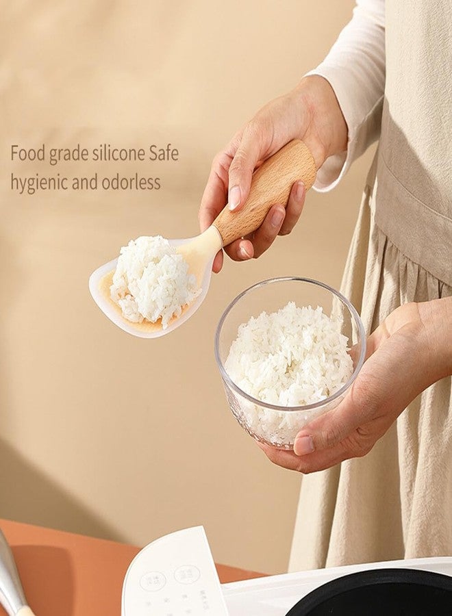 يوباي ملعقة أرز سيليكونية قائمة بمقبض خشبي، غير لاصقة، مناسبة لطهي الأرز في المطبخ - Image 4