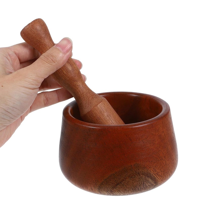 Ebony Wood Pestle Mortar Garlic Crusher Handheld Spice Grinder Kitchen Tool - Image 3
