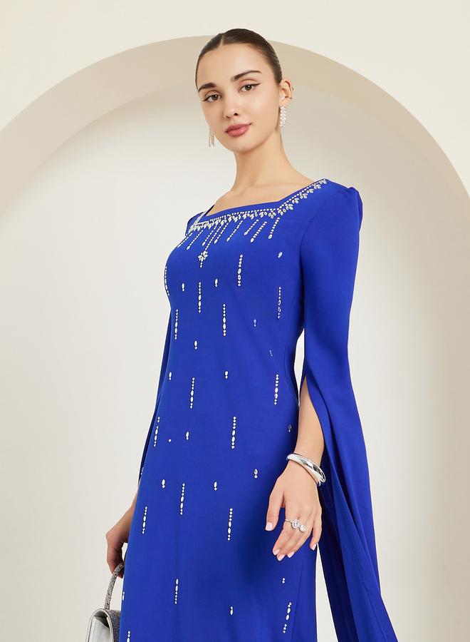 Styli Blue Embellished Long Sleeves Sheath Maxi Dress - Image 2