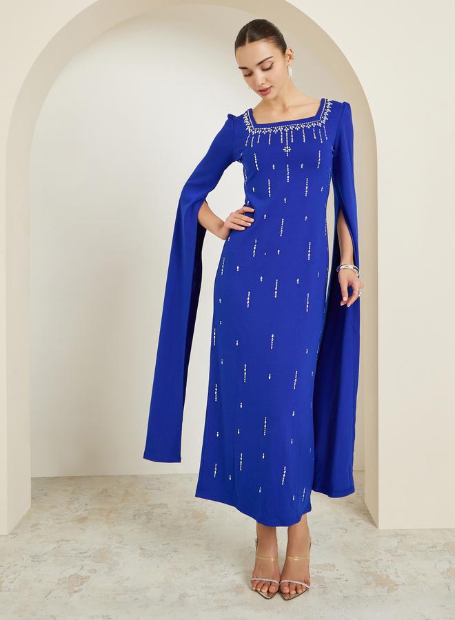 Styli Blue Embellished Long Sleeves Sheath Maxi Dress - Image 1