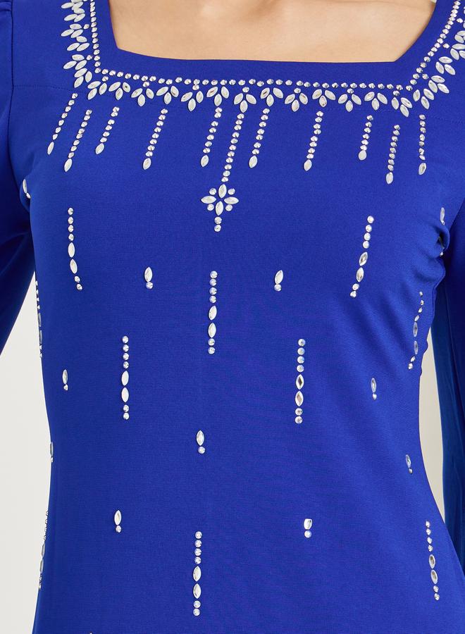 Styli Blue Embellished Long Sleeves Sheath Maxi Dress - Image 4