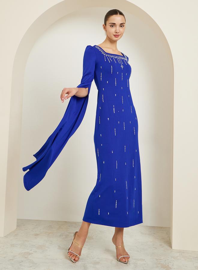 Styli Blue Embellished Long Sleeves Sheath Maxi Dress - Image 3