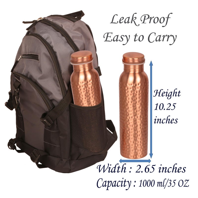 INDTRESOR Pure Copper Water Bottle - Handcrafted - Ayurveda health benefits - Large 35 oz - Leak proof - Easy to carry for Sports, Fitness, Yoga, School - White Base Petals Vines Motifs Enamel - Image 5