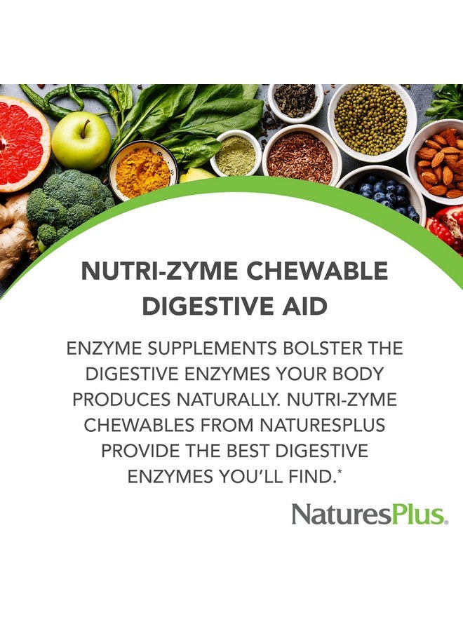 Natures Plus Nutri Zyme - 90 Chewable Tablets, Peppermint Flavor - Vegetarian Enzyme Supplement with Bromelain & Papain, Natural Digestive Aid - Gluten-Free - 45 Servings - Image 1