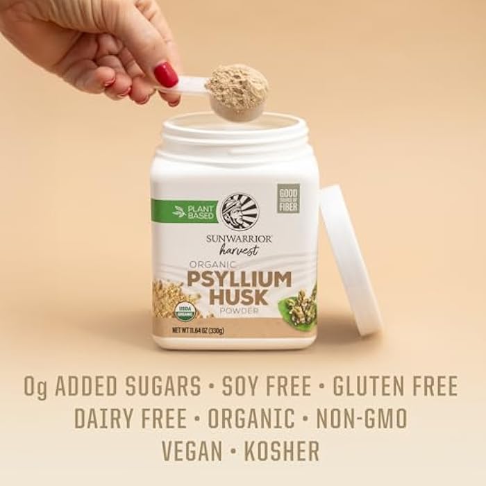 Sunwarrior Organic Psyllium Husk Powder – Plant-Based Fiber for Gut Health & Regularity – Supports Digestion & Satiety – Certified Organic, Gluten-Free, Non-GMO, Keto-Friendly – 11.6 oz - Image 5