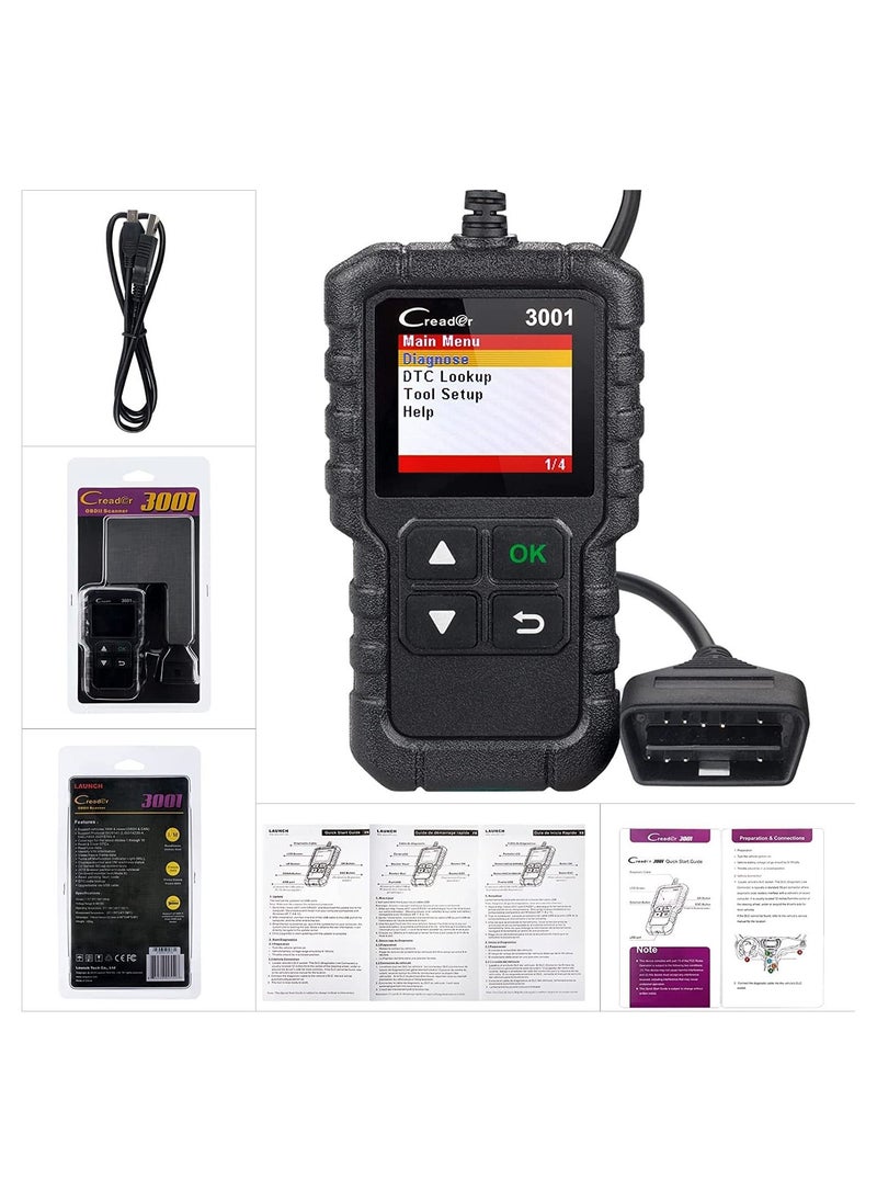 Launch - Creader 3001 OBD2 Scanner Automotive Car Diagnostic Check Engine Light O2 Sensor Systems OBD Code Readers Scan Tool for All OBDII Protocol Cars Since 1996 - Image 1