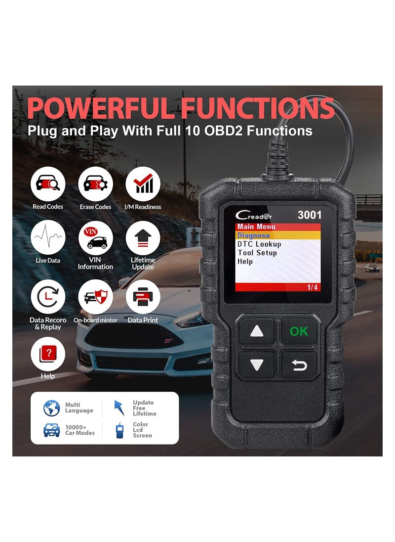 Launch - Creader 3001 OBD2 Scanner Automotive Car Diagnostic Check Engine Light O2 Sensor Systems OBD Code Readers Scan Tool for All OBDII Protocol Cars Since 1996 - Image 1
