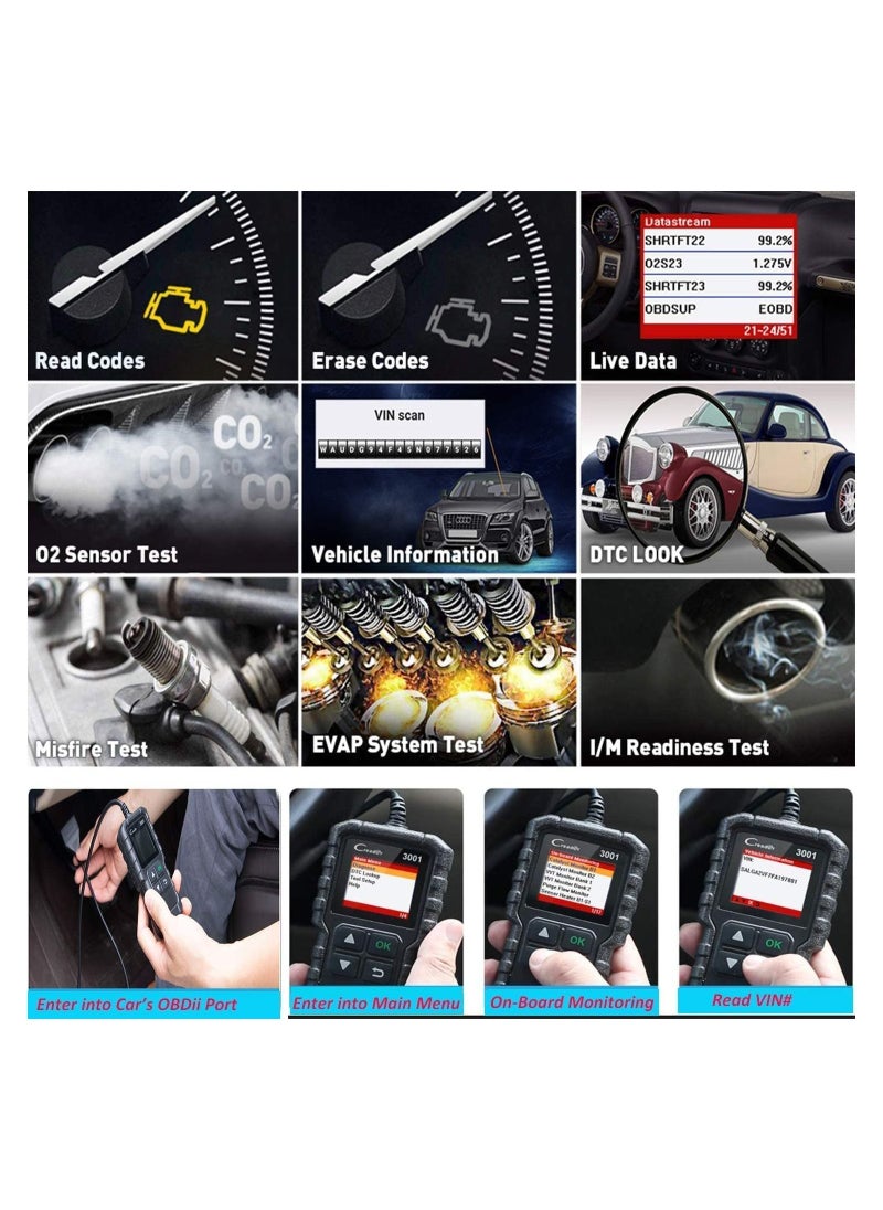 Launch - Creader 3001 OBD2 Scanner Automotive Car Diagnostic Check Engine Light O2 Sensor Systems OBD Code Readers Scan Tool for All OBDII Protocol Cars Since 1996 - Image 1