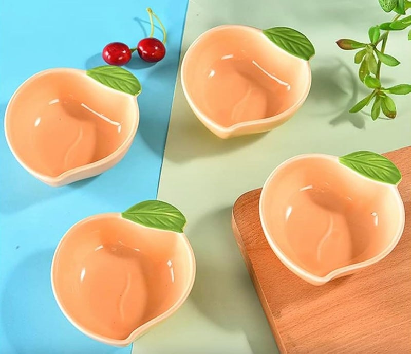 Mozacona 4pcs Ceramic Appetizer Plates Peach Shape Side Dishes Seasoning Plates - Image 5