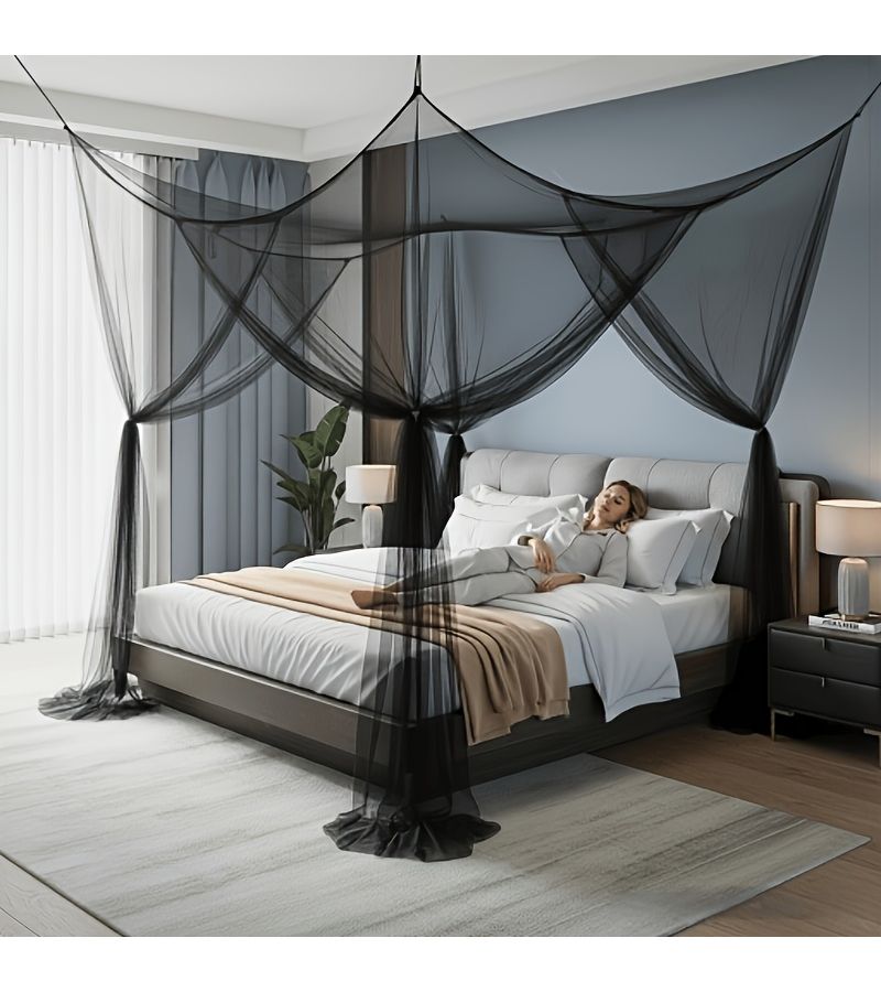 Black Extra Large Camping Mosquito Net Indoor Outdoor Curtain Dense Mesh Suitable for Bedroom Camping Living Room Yard Easy to Install Machine Washable 190 230 260 Centimeter - Image 3