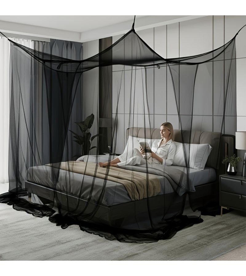 Black Extra Large Camping Mosquito Net Indoor Outdoor Curtain Dense Mesh Suitable for Bedroom Camping Living Room Yard Easy to Install Machine Washable 190 230 260 Centimeter - Image 1