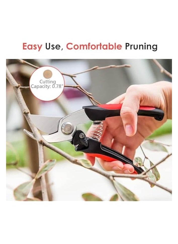 erorex - Scissors Stainless Steel Pruning Shears, Premium Heavy Duty Ultra Sharp Multi-purpose, Hand Pruning Scissors, Snip Leaf Trimmer, Branch Clippers, with Handle for Garden - Black & Red. - Image 1