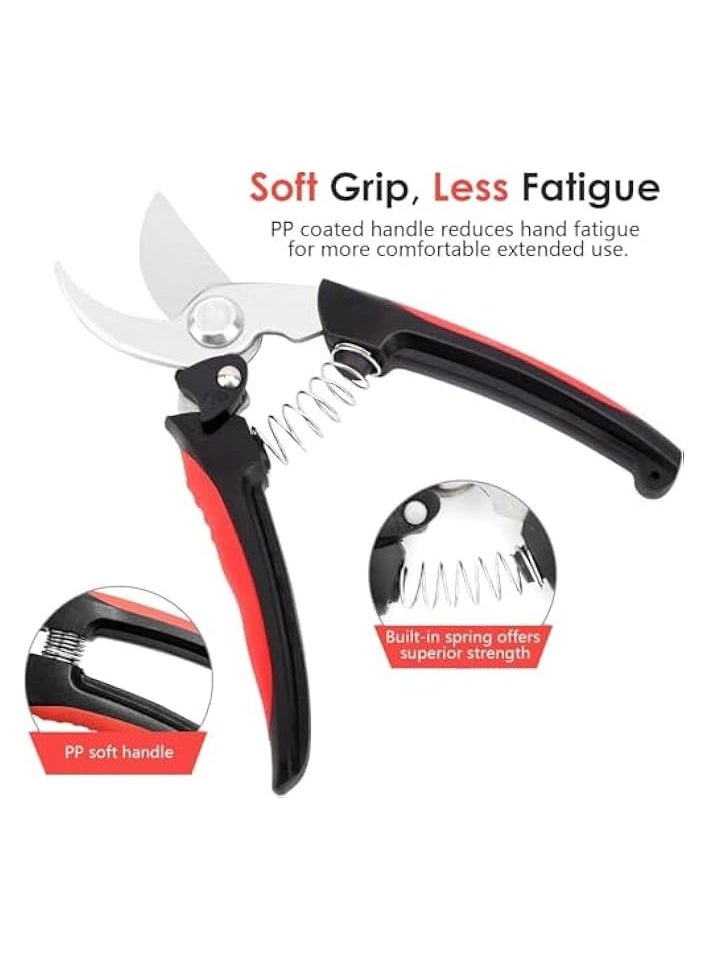 erorex - Scissors Stainless Steel Pruning Shears, Premium Heavy Duty Ultra Sharp Multi-purpose, Hand Pruning Scissors, Snip Leaf Trimmer, Branch Clippers, with Handle for Garden - Black & Red. - Image 1
