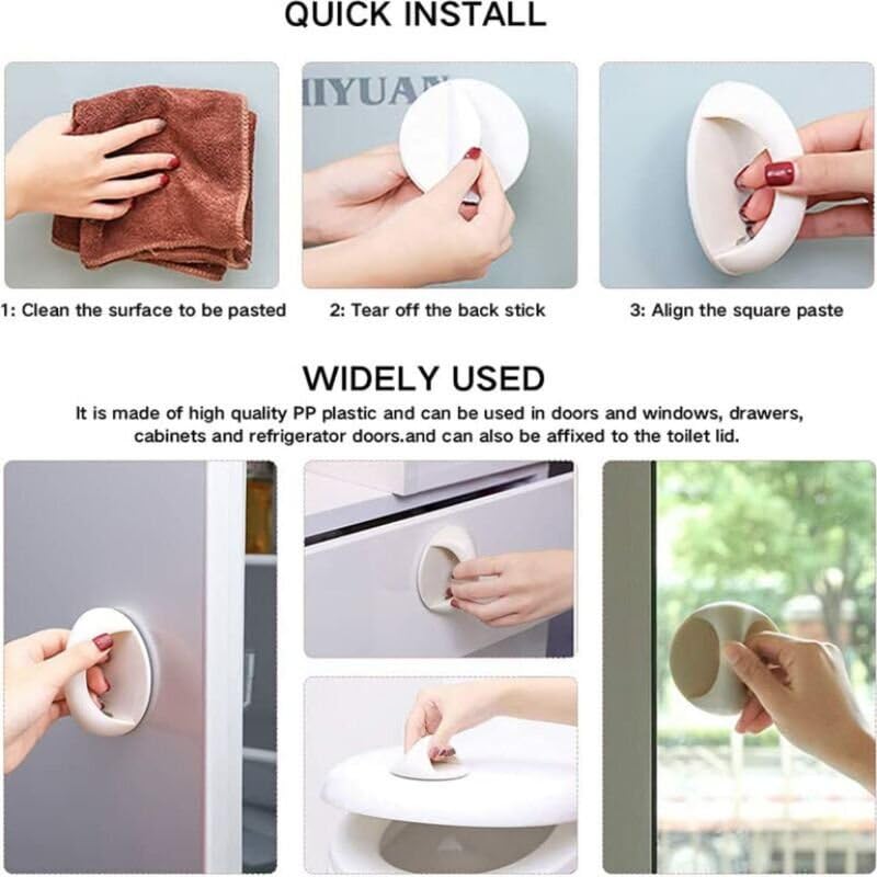 Potency 3Piece Cabinet Drawer Handles Self Adhesive Glass Door Window Pulls Adhesive Handle Household ABS Multi-Purpose Cupboard Furniture for Bathroom Kitchen (White) - Image 4