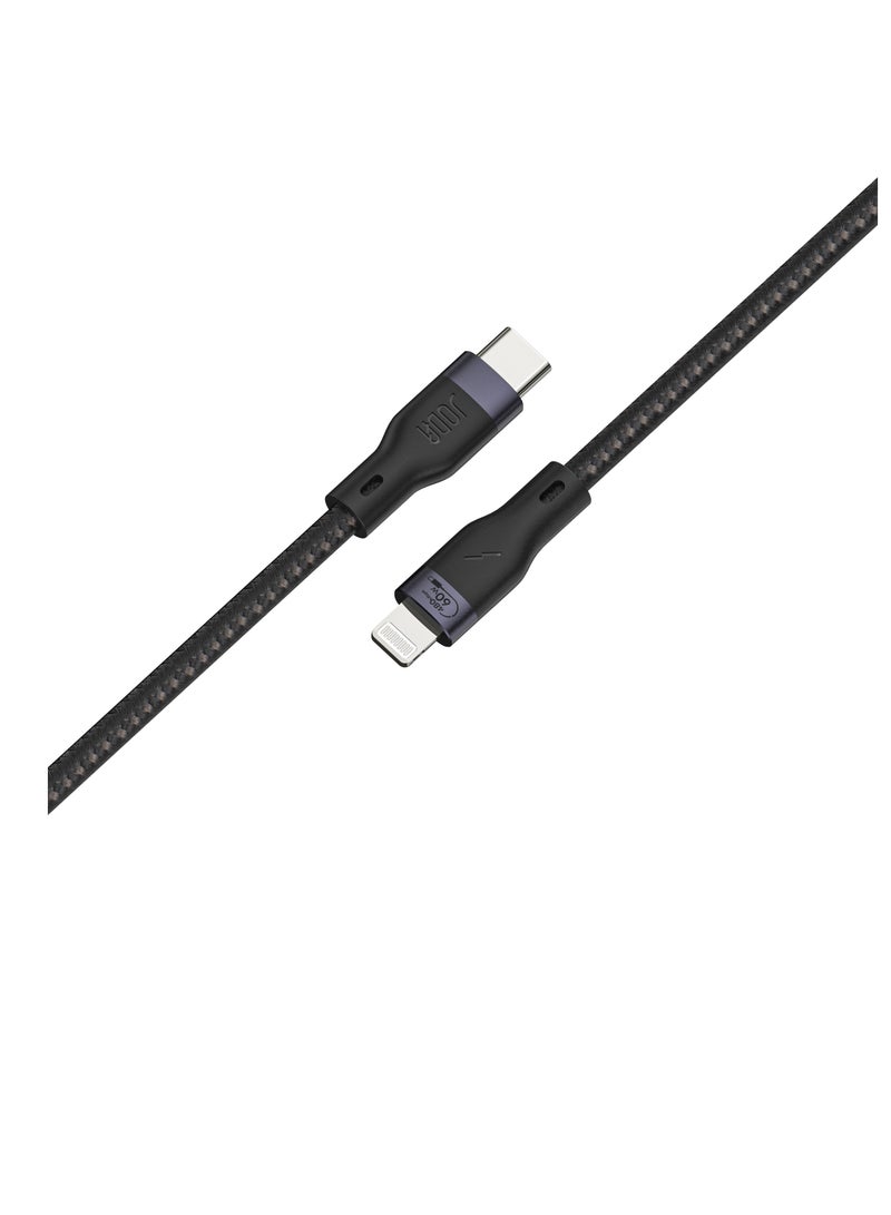 JODA 60W USB-C to Lightning Nylon Braided Cable - 2M Length - Black - Image 2