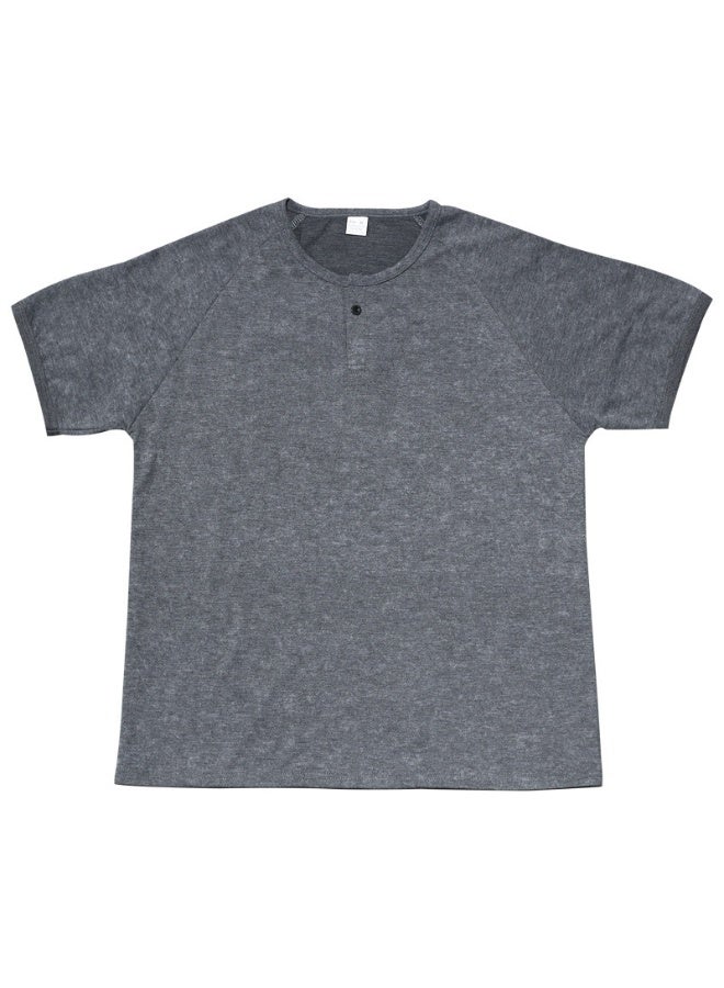 Vintage Distressed Henley Neck Short Sleeve Men's T-shirt Heavy Weight Slim Fit Shoulder Insert American Style Oversized Casual - Image 2