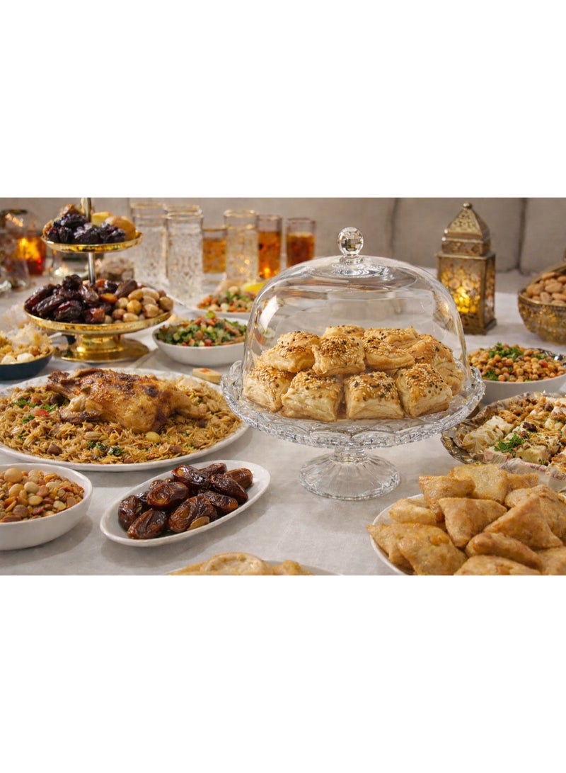 TALIONA Glass Cake Stand with Dome Lid 31cm – Elegant Transparent Cake Display Stand with Cover, Pedestal Dessert Server for Cakes, Cupcakes, Pastries, Ramadan & Party Decoration - Image 4