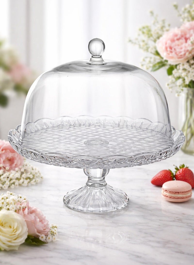 TALIONA Glass Cake Stand with Dome Lid 31cm – Elegant Transparent Cake Display Stand with Cover, Pedestal Dessert Server for Cakes, Cupcakes, Pastries, Ramadan & Party Decoration - Image 2