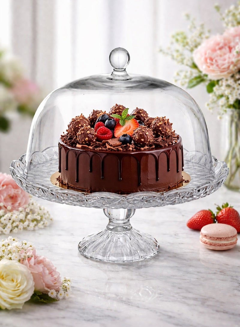 TALIONA Glass Cake Stand with Dome Lid 31cm – Elegant Transparent Cake Display Stand with Cover, Pedestal Dessert Server for Cakes, Cupcakes, Pastries, Ramadan & Party Decoration - Image 1