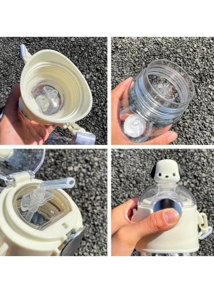 QSHOP Kids Cartoon Water Bottle with Straw 600ml Reusable Plastic Water Bottle with Shoulder Strap and Silicone Cup Holder Suitable for Sports School Girls Boys  - Image 4