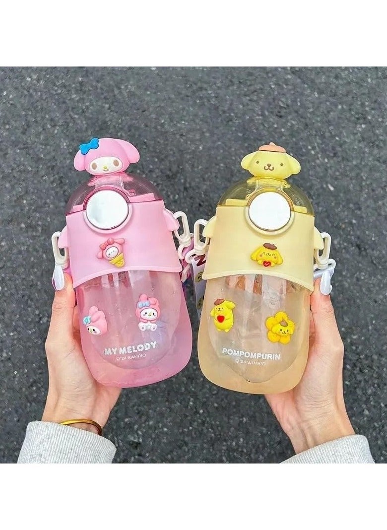 QSHOP Kids Cartoon Water Bottle with Straw 600ml Reusable Plastic Water Bottle with Shoulder Strap and Silicone Cup Holder Suitable for Sports School Girls Boys  - Image 3