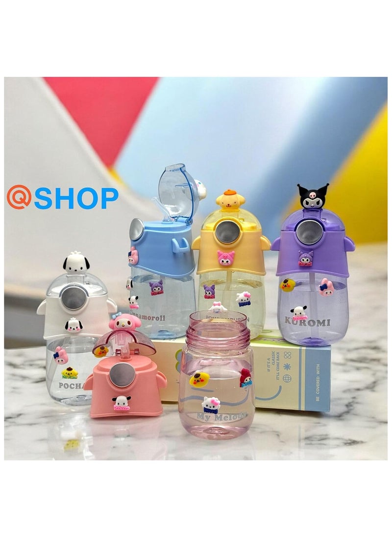 QSHOP Kids Cartoon Water Bottle with Straw 600ml Reusable Plastic Water Bottle with Shoulder Strap and Silicone Cup Holder Suitable for Sports School Girls Boys  - Image 2