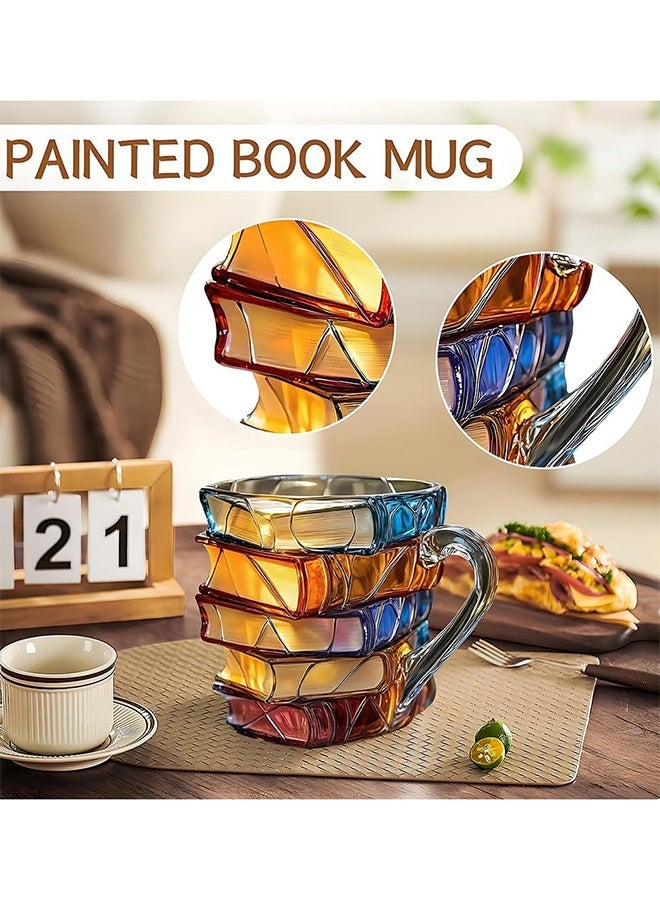 سعيد كوب كتاب مرسوم 330 مل - كوب قهوة شفاف ثلاثي الأبعاد بمقبض على شكل كومة كتب، كوب زجاجي لطيف ومضحك مع ملعقة، هدية فريدة للقراء والكتاب وأمناء المكتبات والنساء - هدية عيد الأضحى في السعودية - Image 5