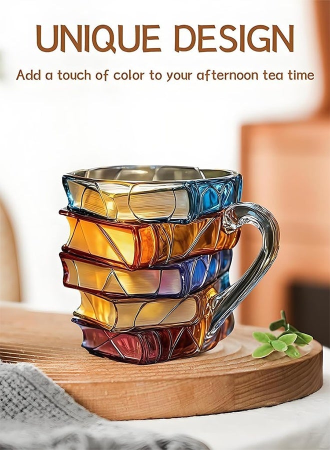 سعيد كوب كتاب مرسوم 330 مل - كوب قهوة شفاف ثلاثي الأبعاد بمقبض على شكل كومة كتب، كوب زجاجي لطيف ومضحك مع ملعقة، هدية فريدة للقراء والكتاب وأمناء المكتبات والنساء - هدية عيد الأضحى في السعودية - Image 4