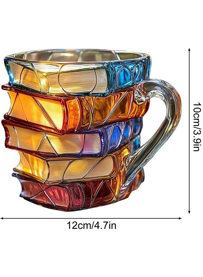 سعيد كوب كتاب مرسوم 330 مل - كوب قهوة شفاف ثلاثي الأبعاد بمقبض على شكل كومة كتب، كوب زجاجي لطيف ومضحك مع ملعقة، هدية فريدة للقراء والكتاب وأمناء المكتبات والنساء - هدية عيد الأضحى في السعودية - Image 3