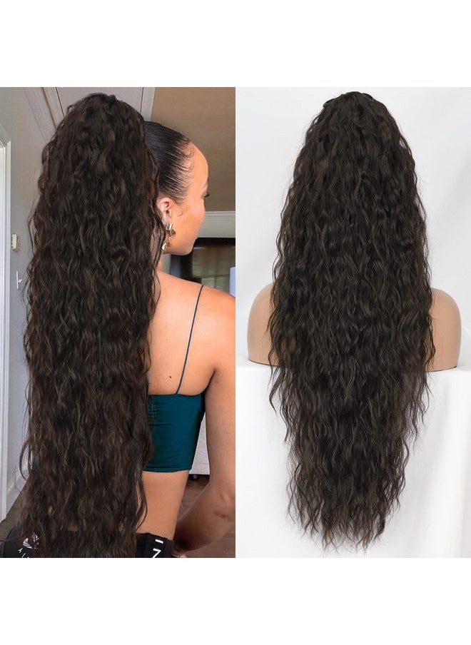 KooKaStyle - Ookastyle Ponytail Extension Drawstring Ponytail Clipin Long Wavy Synthetic Curly Hairpieces For Women And Girls (30 Inch Brunette Brown) - Image 1