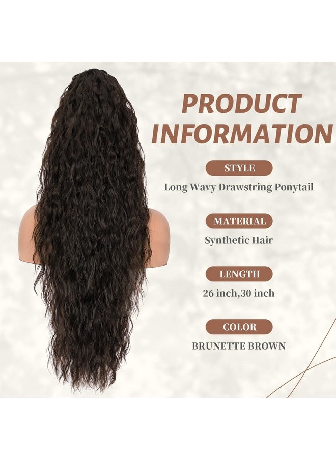 KooKaStyle - Ookastyle Ponytail Extension Drawstring Ponytail Clipin Long Wavy Synthetic Curly Hairpieces For Women And Girls (30 Inch Brunette Brown) - Image 1