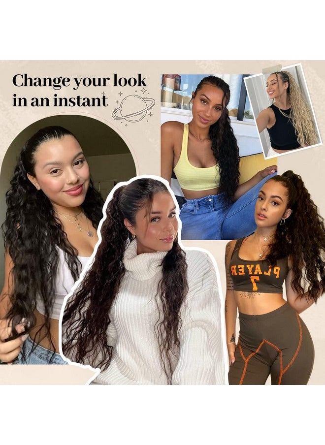 KooKaStyle - Ookastyle Ponytail Extension Drawstring Ponytail Clipin Long Wavy Synthetic Curly Hairpieces For Women And Girls (30 Inch Brunette Brown) - Image 1