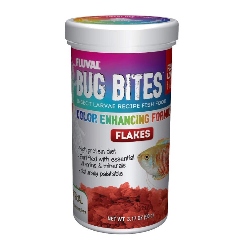 Fluval Bug Bites Color Enhancing Fish Food for Tropical Fish, Flakes for Small to Medium Sized Fish, 3.17 oz., A7348, Brown - Image 1