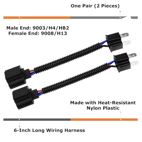 iJDMTOY One Pair 9003 H4 (Male) to H13 9008 (Female) Converter Adapter Socket Wiring Harness Kit - Image 2