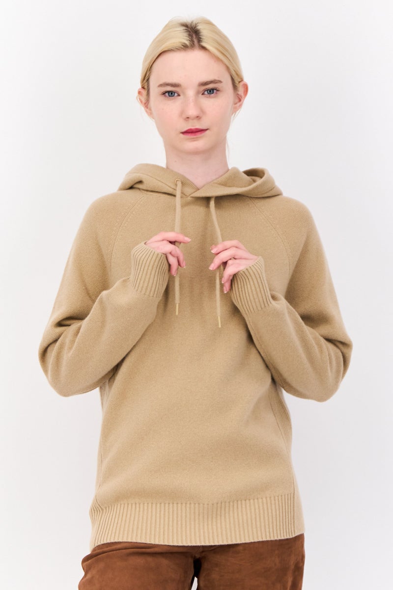 ESPRIT Women Hooded Knitted Sweater, Tan - Image 1