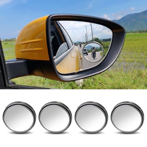 BDZMC 4PCS Car Blind Spot Mirror 360 Wide Angle Convex Mirrors with Adjustable Frame 2 Round Rear View Mirror Adhesive HD Glass Side Mirror for Most Cars Trucks SUVs Silver - Image 1