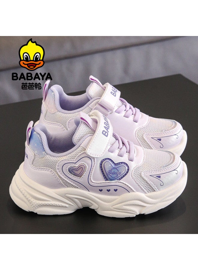 Baba Duck Girls' Sports Shoes Spring And Autumn Breathable Dad Sneakers Casual White Shoes For Older Children Purple Size 33 Model 51858