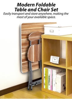 DBLEW Set Of Foldable Wooden Square Table And 2 Folding Chairs Folding Desk And Seats With Wooden Finish Tabletop And Steel Frame Multipurpose For Breakfast Computer Laptop Gaming Laptop Home Office Workstation Kids Study Kitchen Dining Balcony Coffee Outdoor Patio Garden Picnic Beach Bar Desert Camping Traveling Lightweight Portable House Furniture 70x70x70cm  - Image 3