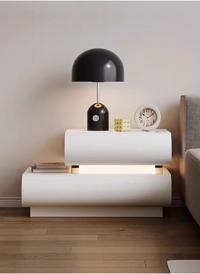 C&C Home Multipurpose Use Unique Luxury Design 2 Drawers Nightstand Durable Solid Wood Structure Wrapped with Microfiber Leather Side Table Decorative LED Light Bedside Table Display Table for Bedroom Living Room 50x40x42 cm (Fully Assembled)  - Image 1