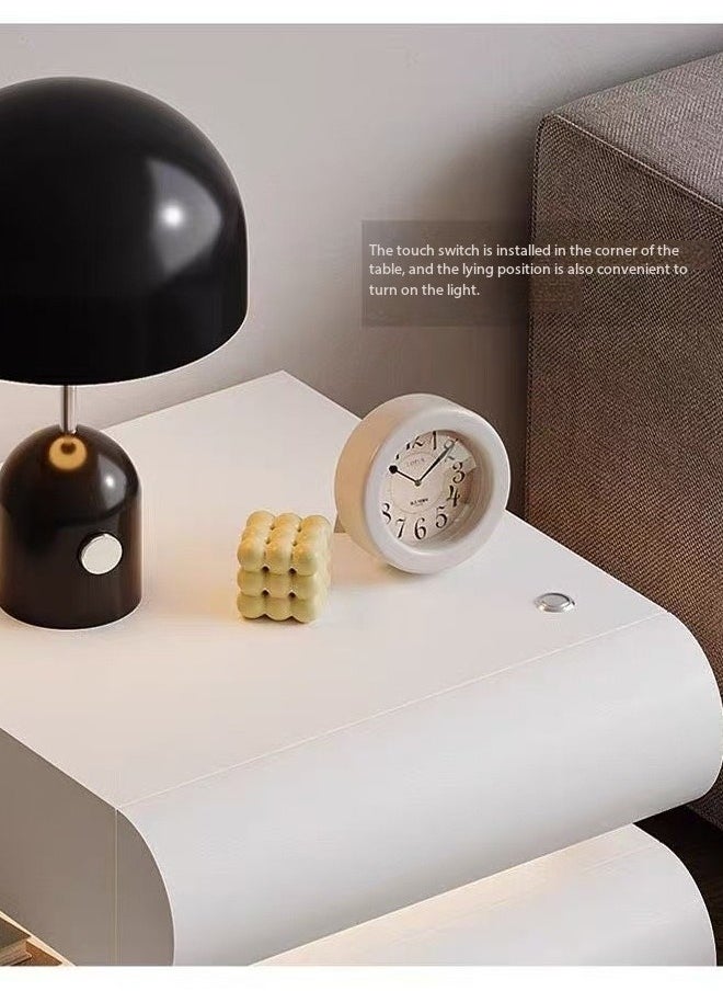 C&C Home Multipurpose Use Unique Luxury Design 2 Drawers Nightstand Durable Solid Wood Structure Wrapped with Microfiber Leather Side Table Decorative LED Light Bedside Table Display Table for Bedroom Living Room 50x40x42 cm (Fully Assembled)  - Image 4