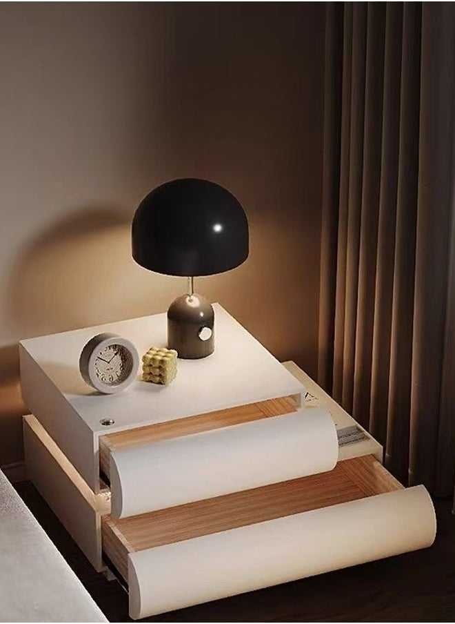 C&C Home Multipurpose Use Unique Luxury Design 2 Drawers Nightstand Durable Solid Wood Structure Wrapped with Microfiber Leather Side Table Decorative LED Light Bedside Table Display Table for Bedroom Living Room 50x40x42 cm (Fully Assembled)  - Image 5